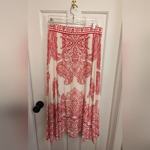 NWT Women's L Inc brand skirt, red and white pattern rhinestone detail.